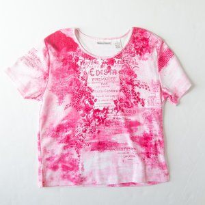 Vintage Draper's and Damon's Women's Short Sleeve Pink & White Top Size Med